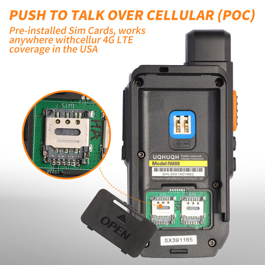2-Pack 4G Walkie Talkies with SIM Cards-Unlimited Range Global Coverage-1 Year Free Data Plan-Clear Two-Rechargeable PTT Push to Talk Over Cellular Radio Long Range(N888)